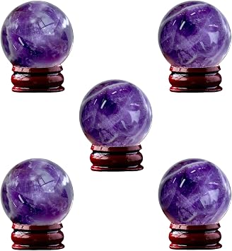 Natural Amethyst Ball 5PC Real Crystal Ball Crystal Decor Sphere for Healing Amethyst Ball Crystal Ball with Stand Real Crystal Sphere for Decor and Divination