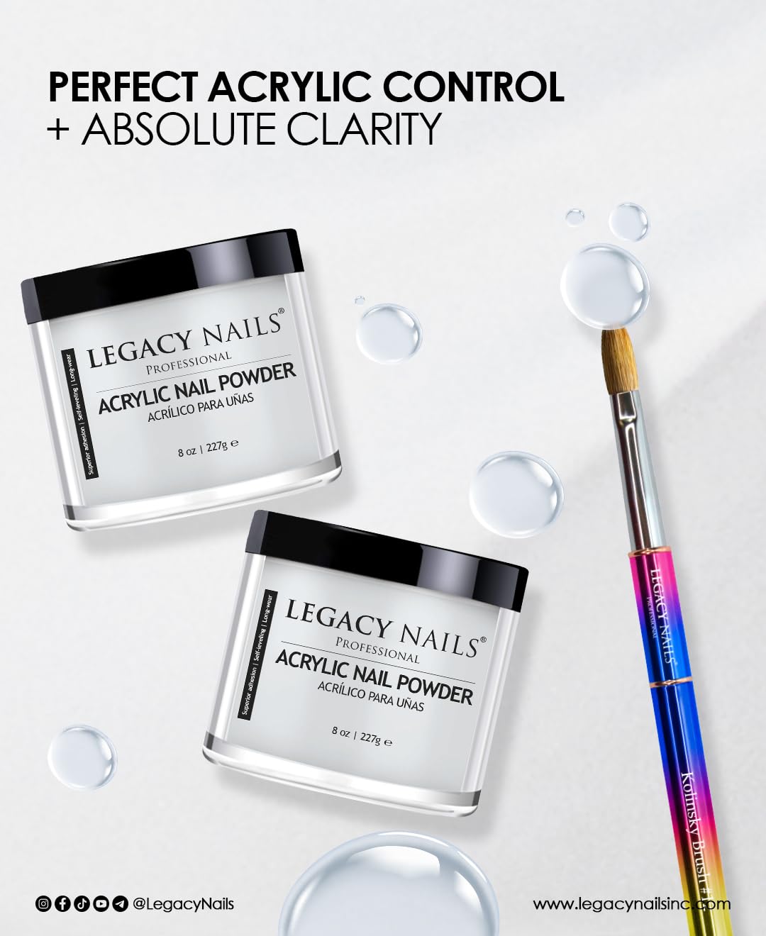 LEGACY NAILS Professional Clear Acrylic Powder - 30g / 1oz., Fast-Drying Formula for Nail Extensions, Sculpting & Overlays, Salon-Grade, Long-Lasting Finish