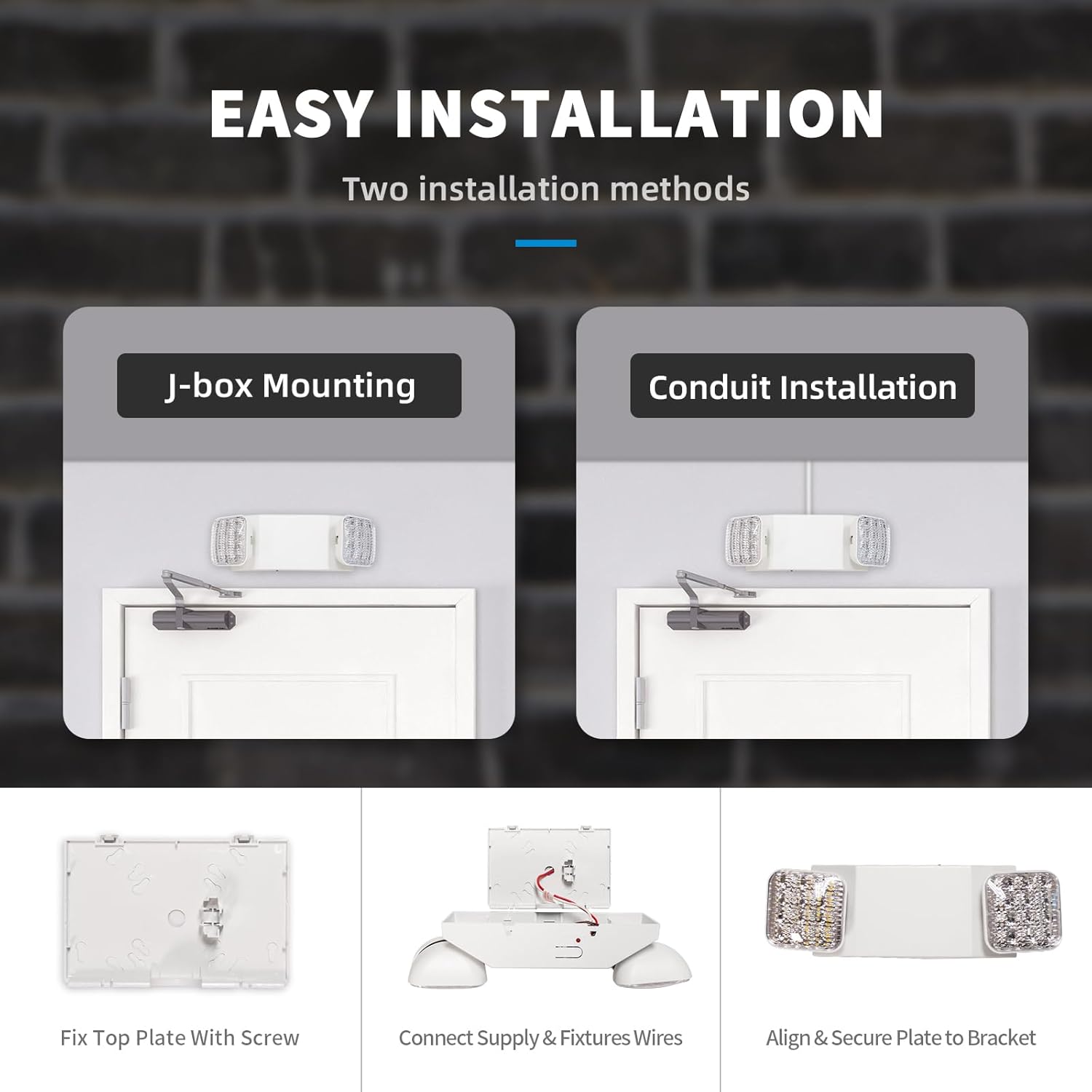 mw Smarton LED Emergency Exit Lighting with Dual Adjustable Heads and 90 Mins Back-Up Battery, 120-277 Voltage, Easy to Install, High Power LED Exit Sign, UL Listed. (2PK)