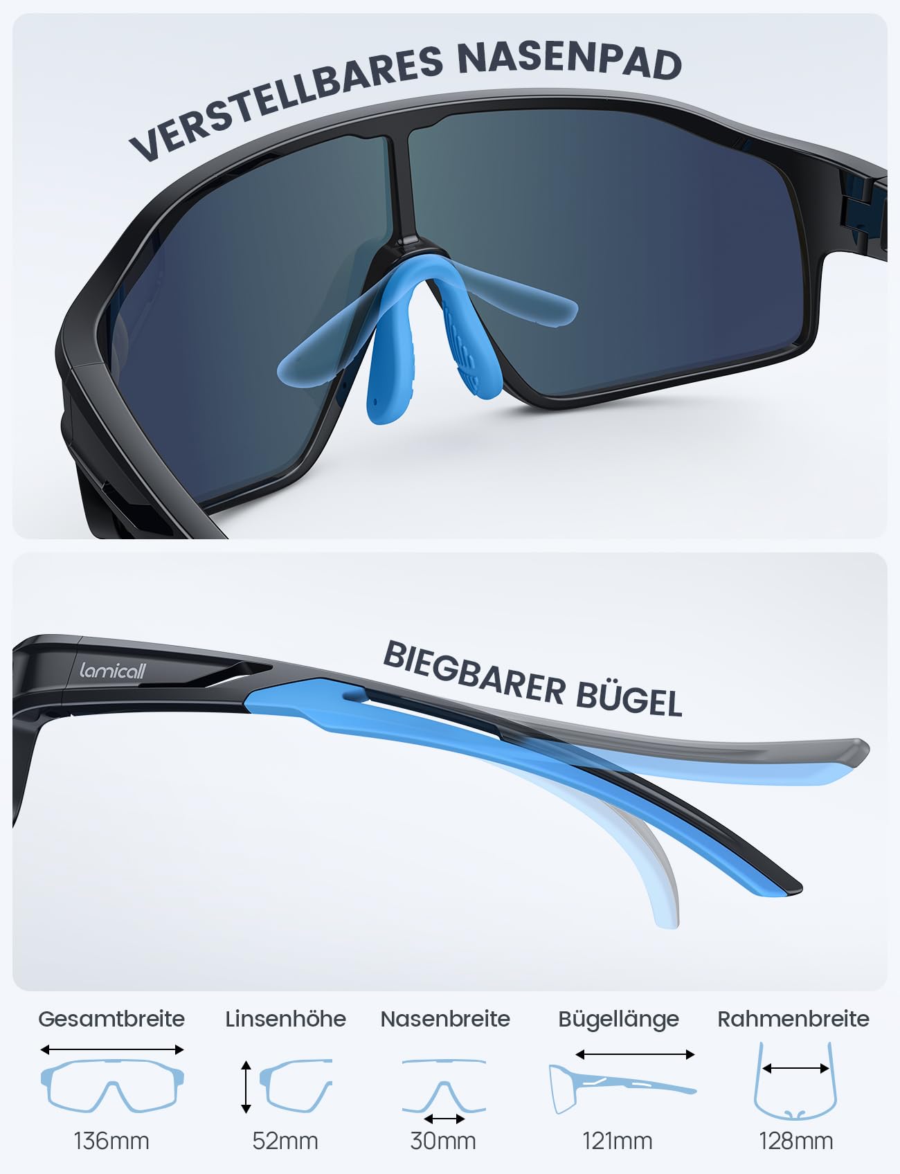 Lamicall Fahrradbrille Kinder, Sportbrille Sonnenbrille - [22g TR-90 Ultraleicht] UV400 Polarisierte Schnelle Brille für Junge & Mädchen, Laufbrille Fahrrad Brille Sport mit Verstellbaren Nasenpads