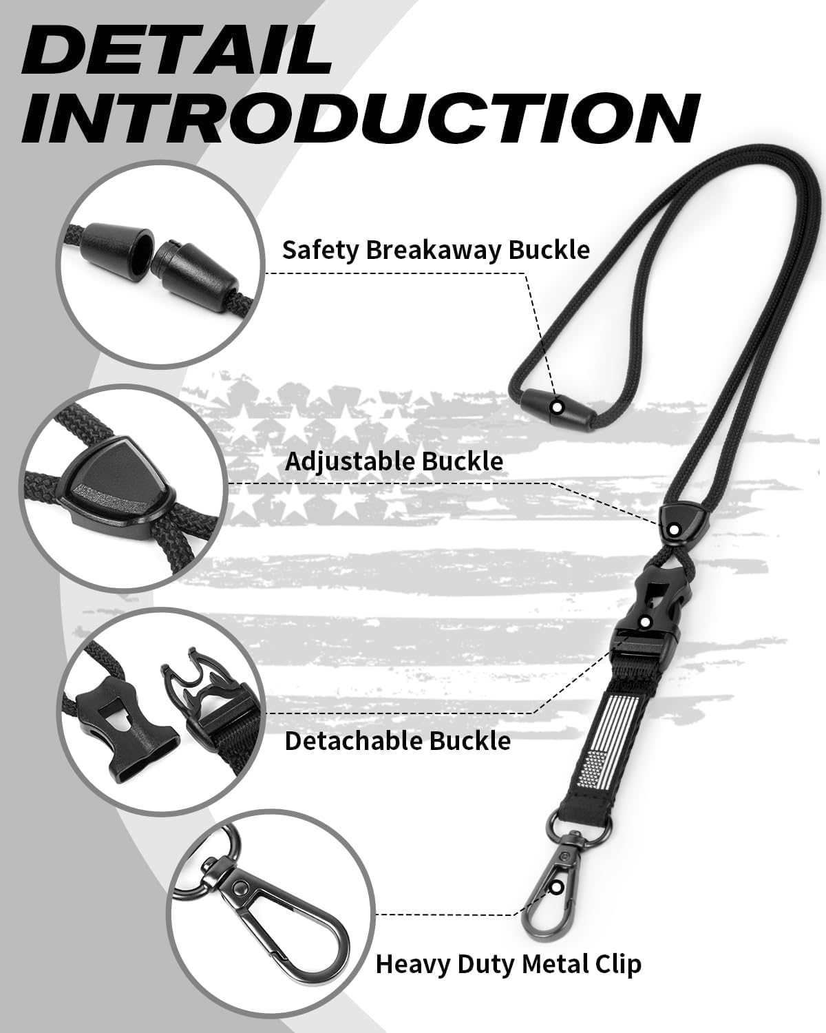 LIUGX Carbon Fiber Badge Holder with Heavy Duty Breakaway Lanyard, Durable ID Card Holder (Holds 6 Cards) with Quick Release Detachable Buckle, Metal Clip, American Flag