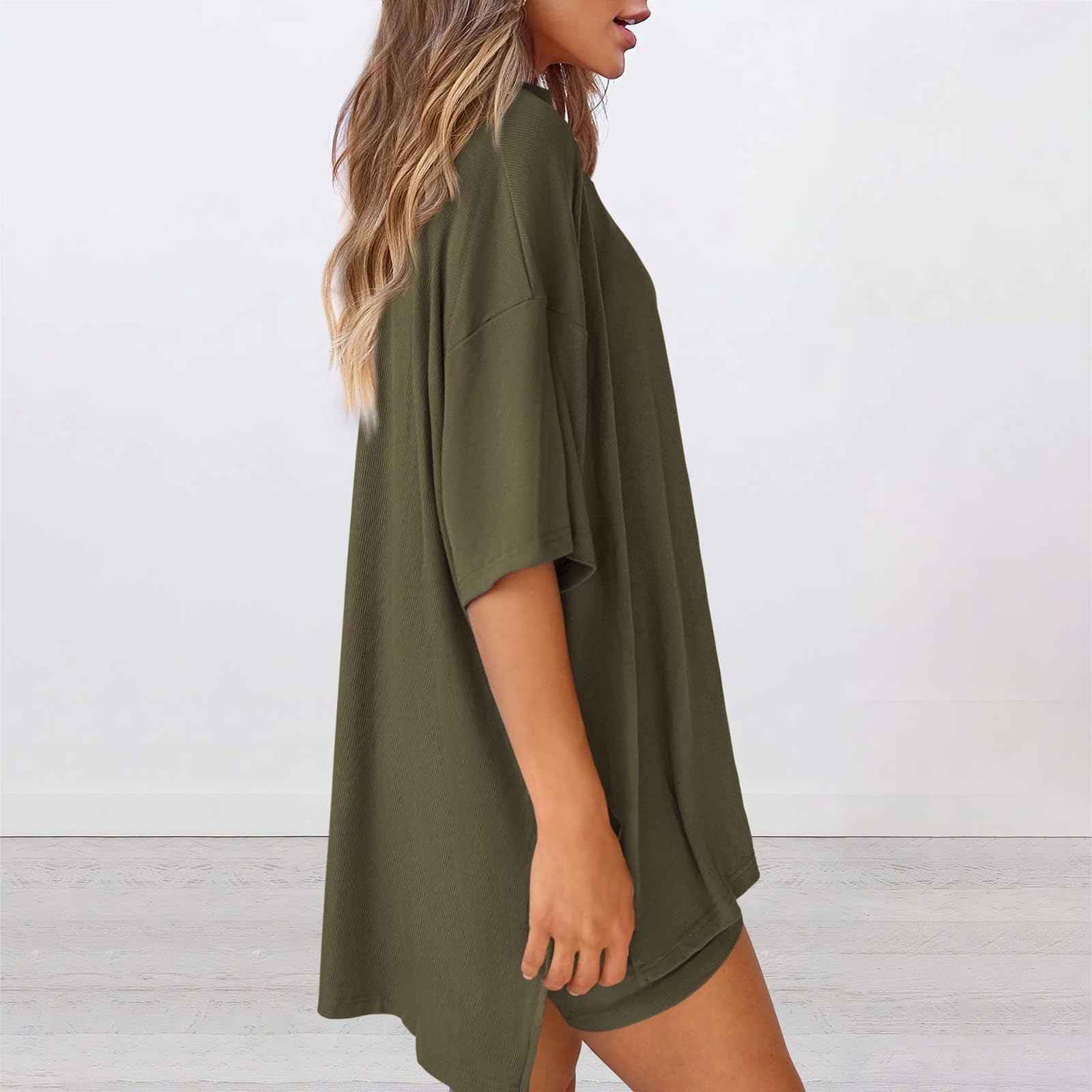 Conjunto de descanso de dos piezas para mujer, camisas casuales de verano de gran tamaño, traje de viaje — view 5