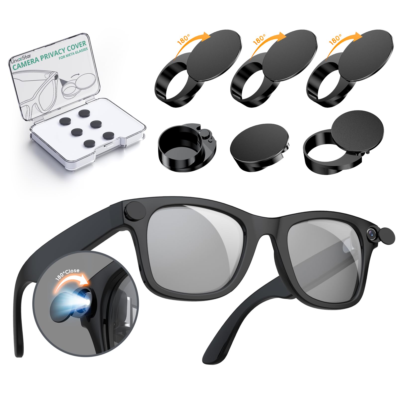 2 Pcs 180°Rotating Privacy LED Light Blocking Cover for Ray-Ban Meta Wayfarer/Skyler/Headliner (Gen 2) & Oakley Meta HSTN Smart Glasses Accessories Light Cover, Reusable Blackout Webcam Covers — view 10