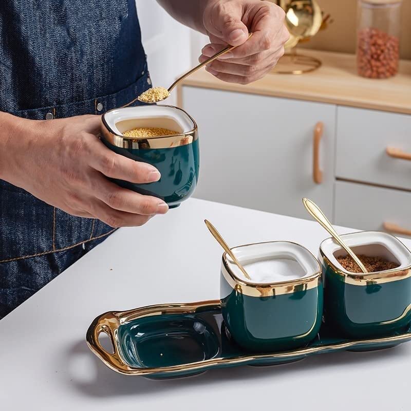 Salzstreuer-Topfset für die Küche, Keramik, Zucker- und Sahnetöpfe, Gewürzset, komplettes Set mit gewerblicher Gewürzbox für den Haushalt (Farbe: B)