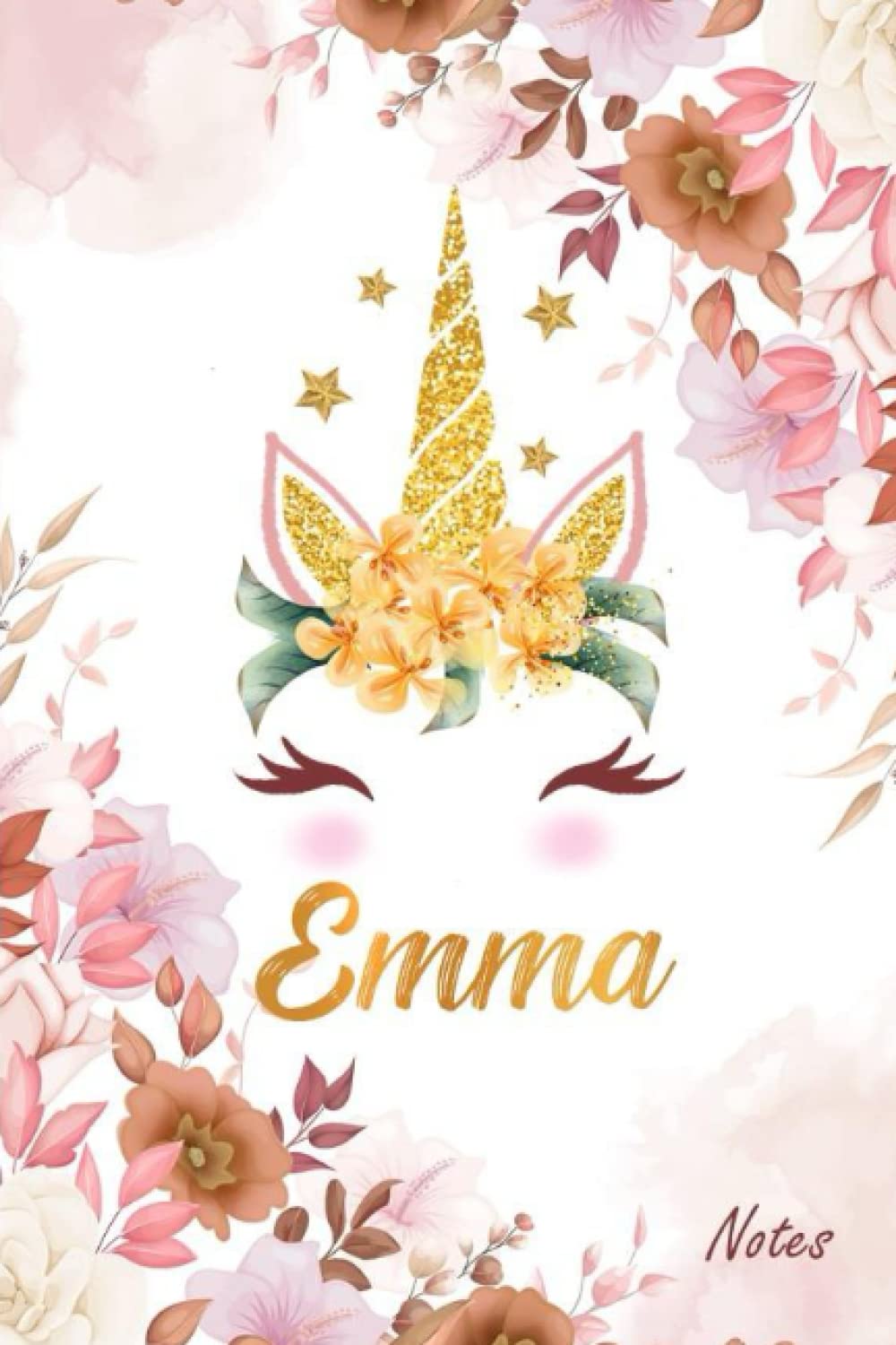 Emma - Notes: Carnet de notes personnalisable - Prénom | Journal intime Licorne |120 pages lignées | Cadeau personnalisé pour Emma