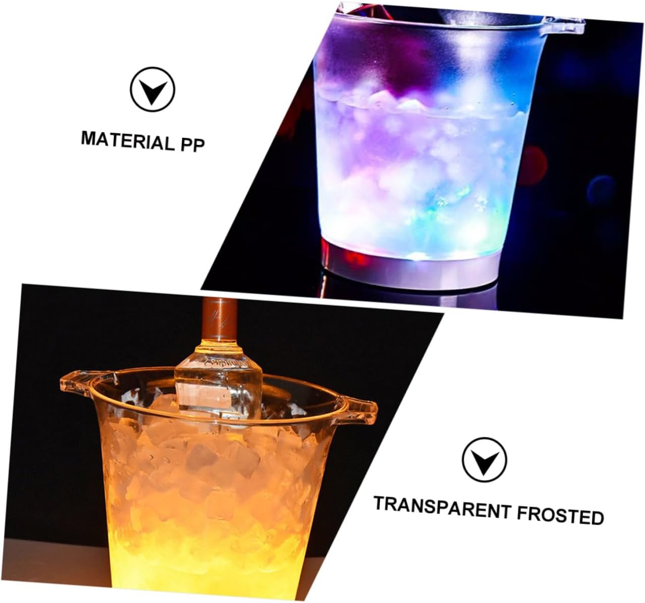 LED Luminous Ice Bucket with Dual Handles, Frosted Battery-powered Wine and Beer Cooler, round Illuminated Ice Cooler Bucket for Bar, Ktv, Party Use