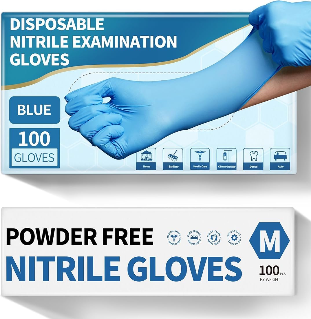 PROMART Disposable Nitrile Gloves, Latex-Free & Powder-Free, Blue β Comfortable, Durable, and Versatile for Medical, Food Handling, Surgical Gloves, Disposable Gloves (100, MEDIUM)