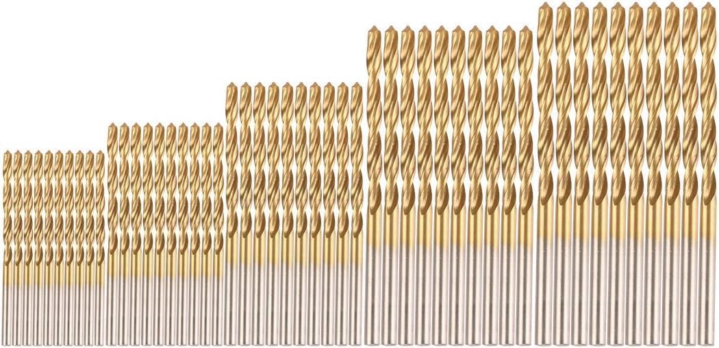 50 Pieces Mini Twist Drill Bit Set 1mm/ 1.5mm/ 2mm/ 2.5mm/ 3mm Titanium Coated HSS Drill Bits Round Shank Micro Twist Bits for Drilling Wood Plastic Copper Aluminum Alloy