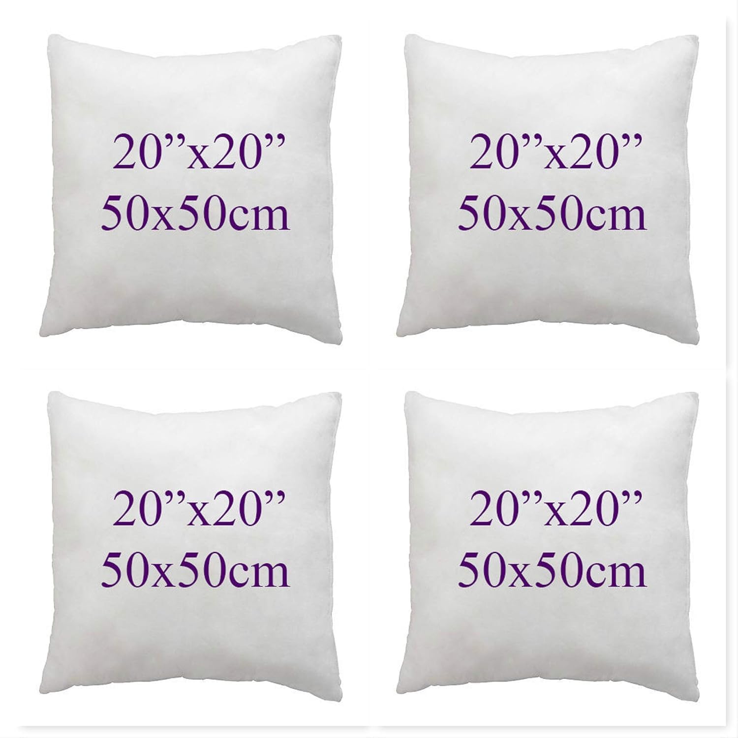 Chilimilii White Set Of 4 Hollow Fibre Cushion Pads- Bounce Back Cushions For Sofa & Couches-Square- Anti Allergy-Standard Stuffer Pack Of Cushion Inserts (20X20(50X50cm))