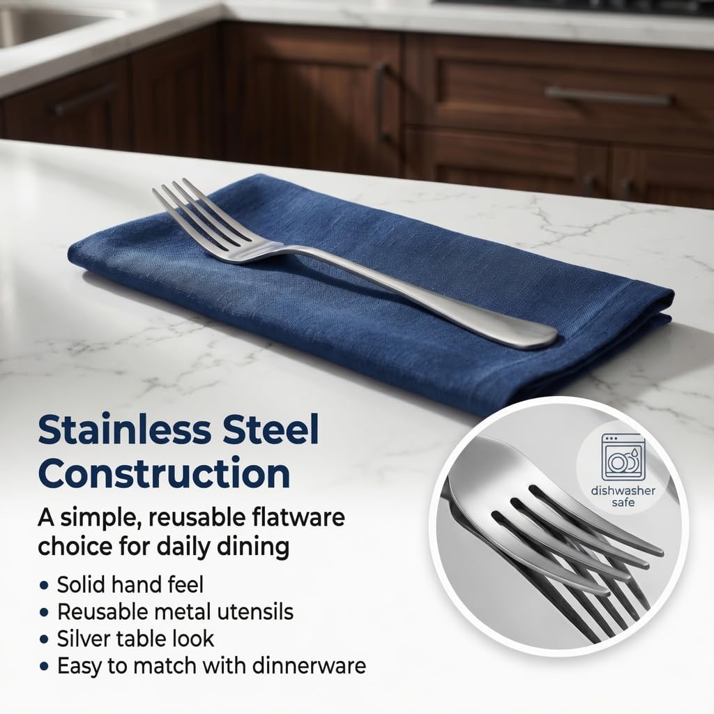 Stainless Steel Dinner Forks Set of 4, 8.2 Inch Silver Flatware