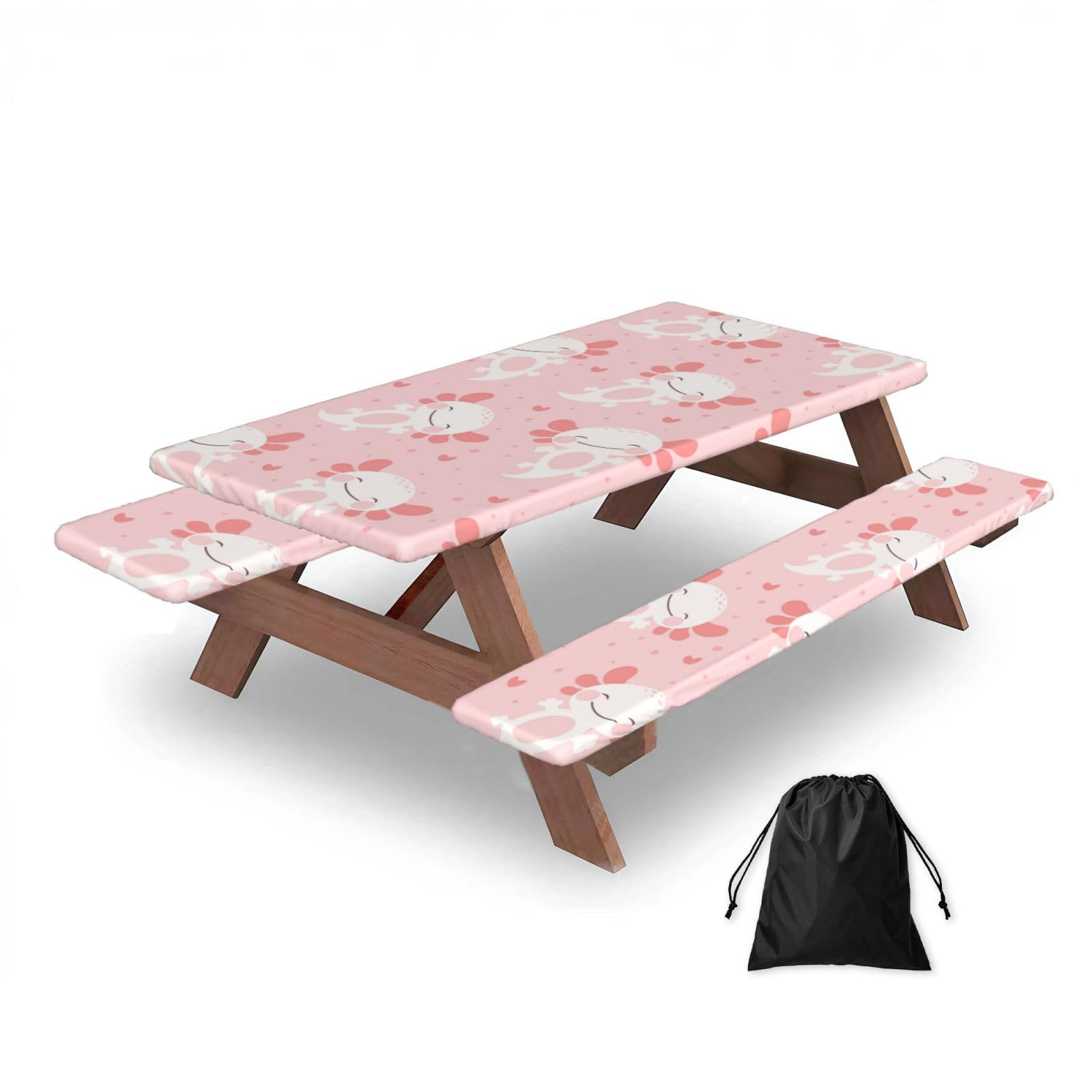 Axolotl Fish Pattern, Picnic Table Cover With Bench Covers -Waterproof Elastic Fitted Tablecloth for Garden Camping Patio 76x152cm