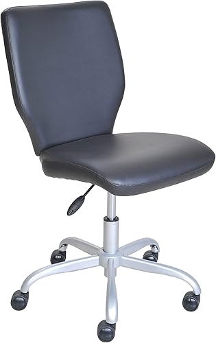 BATHINDIAN Silla de oficina con respaldo medio con ruedas de color a juego piel sintética gris base de metal duradera ajuste de altura neumático sin