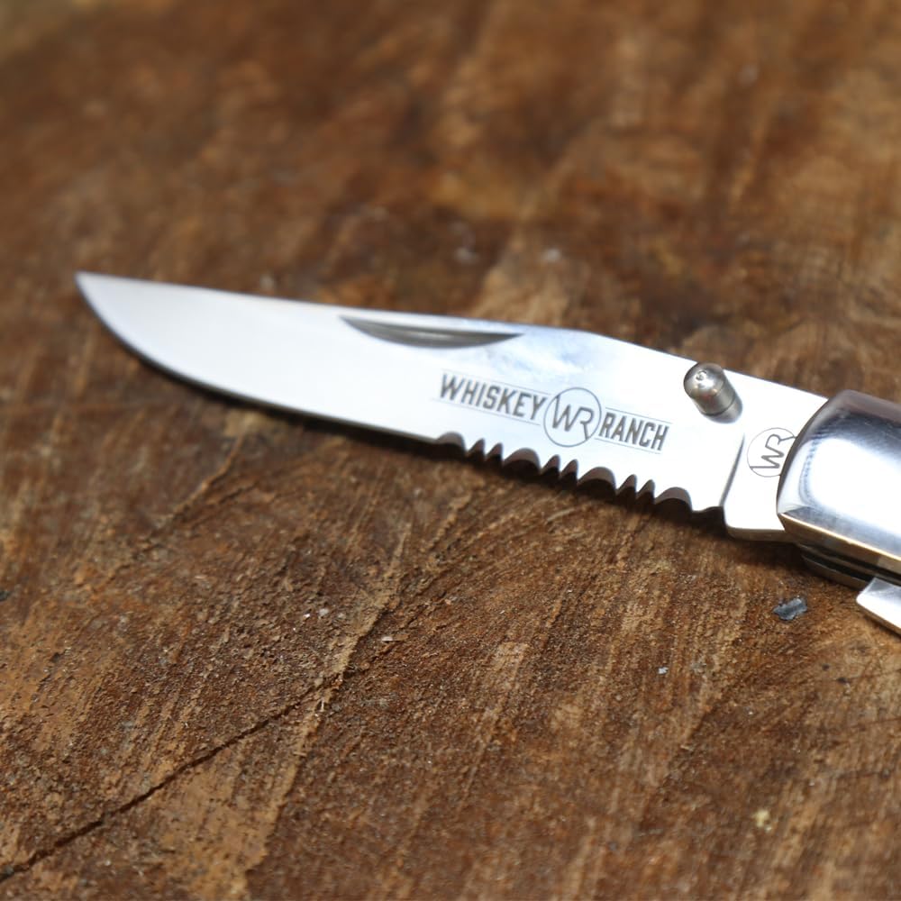 WHISKEY BENT HAT CO. Trapper Folding Pocket Knife with Hoofpick 4.125" Closed Length 440C Stainless Steel Blades (Smooth Burnt Bone)