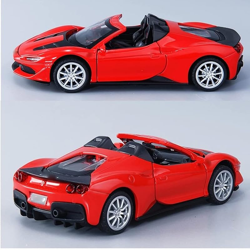 Image of Kids Model 1:32 Ferrari J50 Die Cast Metal Car Pull Back Action Opening Doors with Realistic Engine Sound Lights Toy Car Gift for Boys -Red
