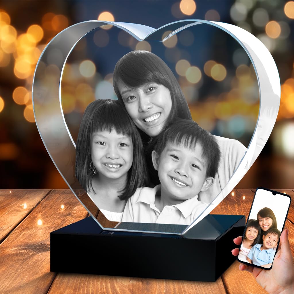 POEM Studio 3D Crystal Photo Heart – Personalized Gifts for Mother's Day, Mom, Women – 3D Photo Crystal Personalized Gift for Mom, Wife, Birthday, Anniversary