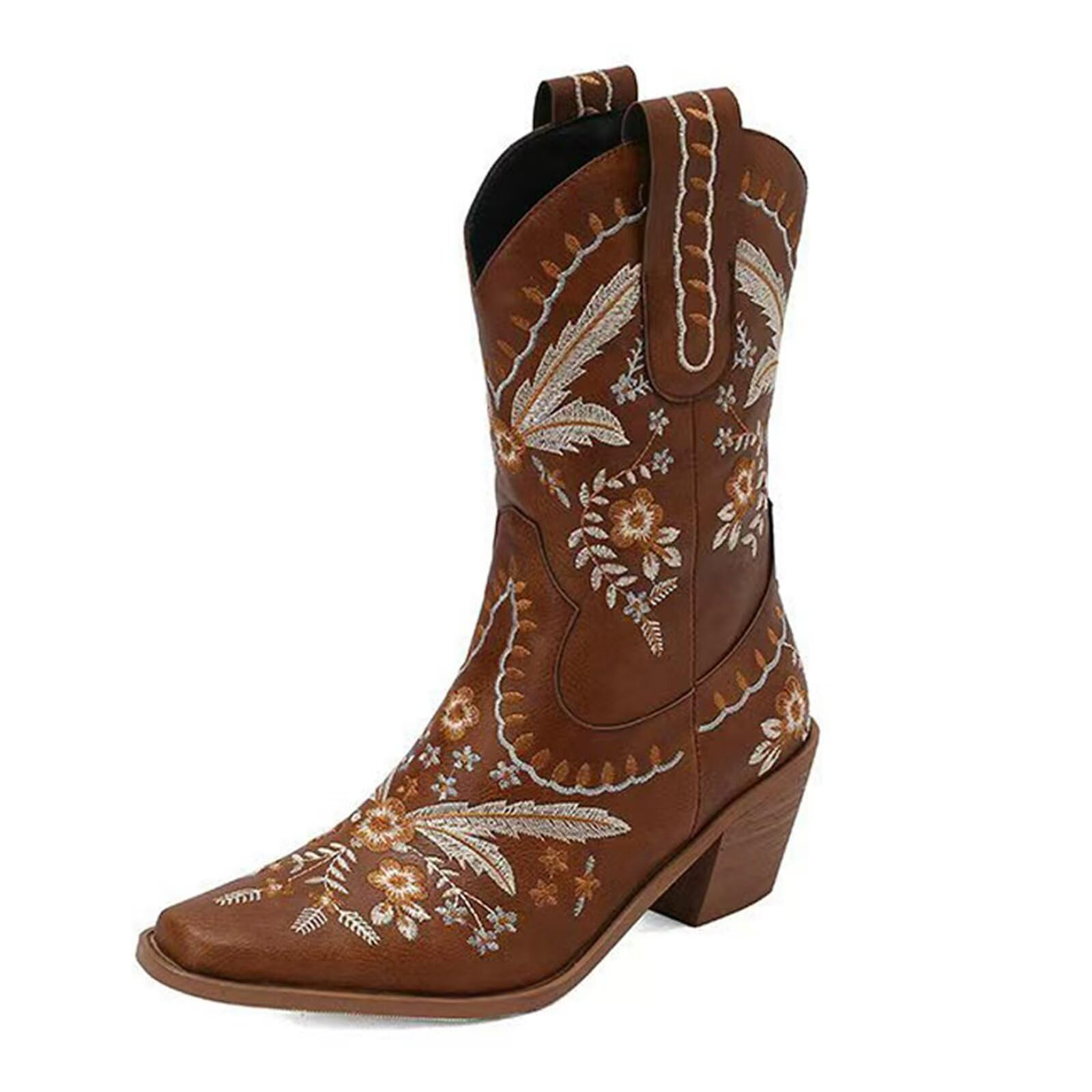CIERWS Womens Embroidered Western Cowboy Boots Cowgirl Boots Knee High Medium Heel Chunky Heel Classic Retro Boots