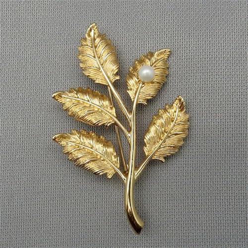 Image of coadipress Gentlemen Gold Silver Leaf Brooches Simple Elegant Retro Double Leaf Collar Pin Brooch Gold Silver Plant Leaves Brooches