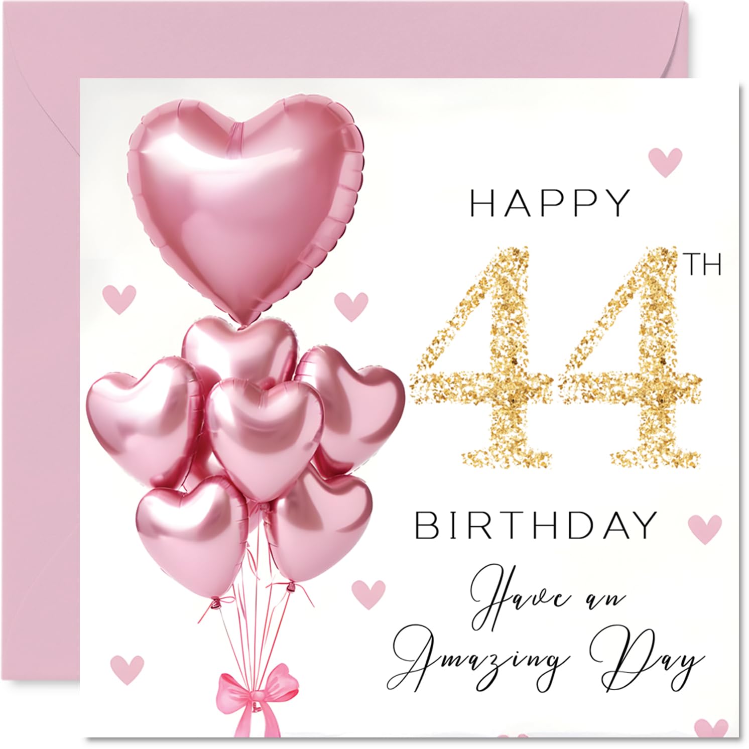 44th Birthday Cards for Women - Pink Glitter Balloons - Happy Birthday Card for 44 Year Old Woman Daughter Colleague Cousin Neighbour, 145mm Bday Greeting Cards