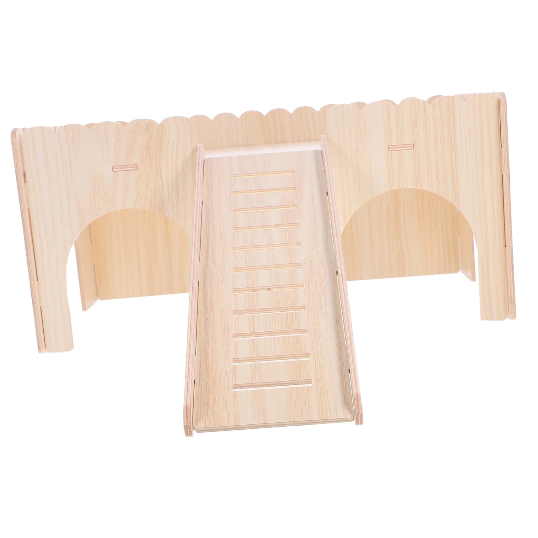 Holz Haustierhütte mit Schlitten, Villaförmig Beige für Kleintiere
