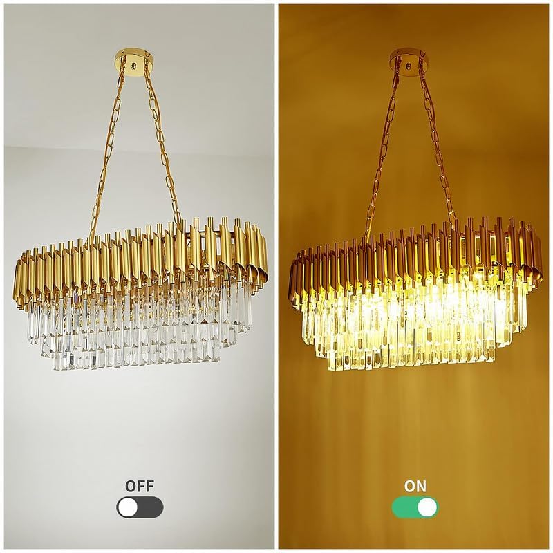 Image of SUANI Modern Crystal Gold Chandeliers with Ceiling Light Fixture Chandelier for Living Room | Jhoomar for Restaurant | Chandelier Home | Light Fixture Chandelier for Home and Office (800 * 300) Mm