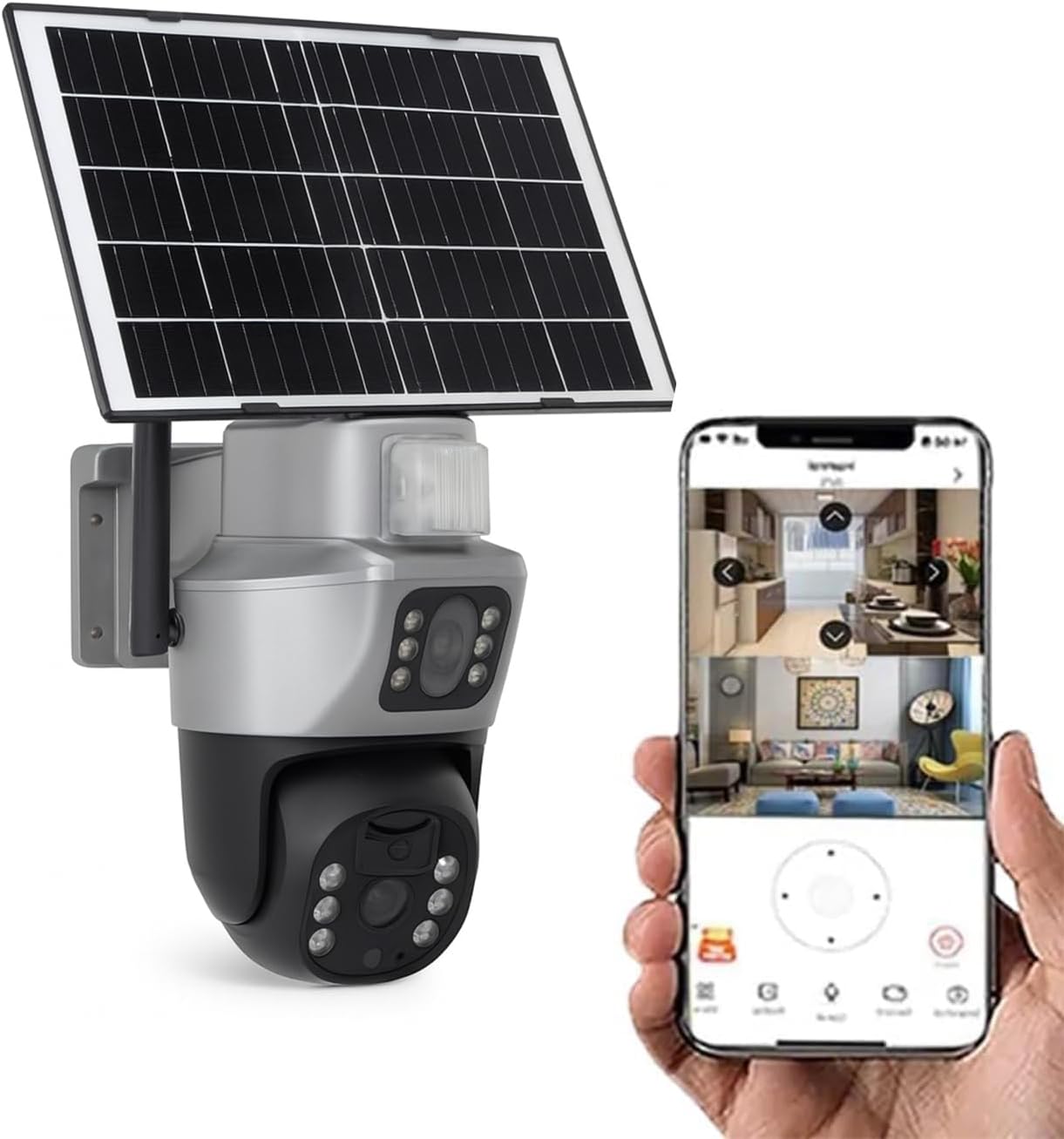 SC-02 4G LTE Solar Security Camera, 360-Degree PTZ Outdoor Camera, 3+3MP Lens with Color Night Vision, Two-Way Audio, Motion Detection, Mobile App Control, Cloud Storage