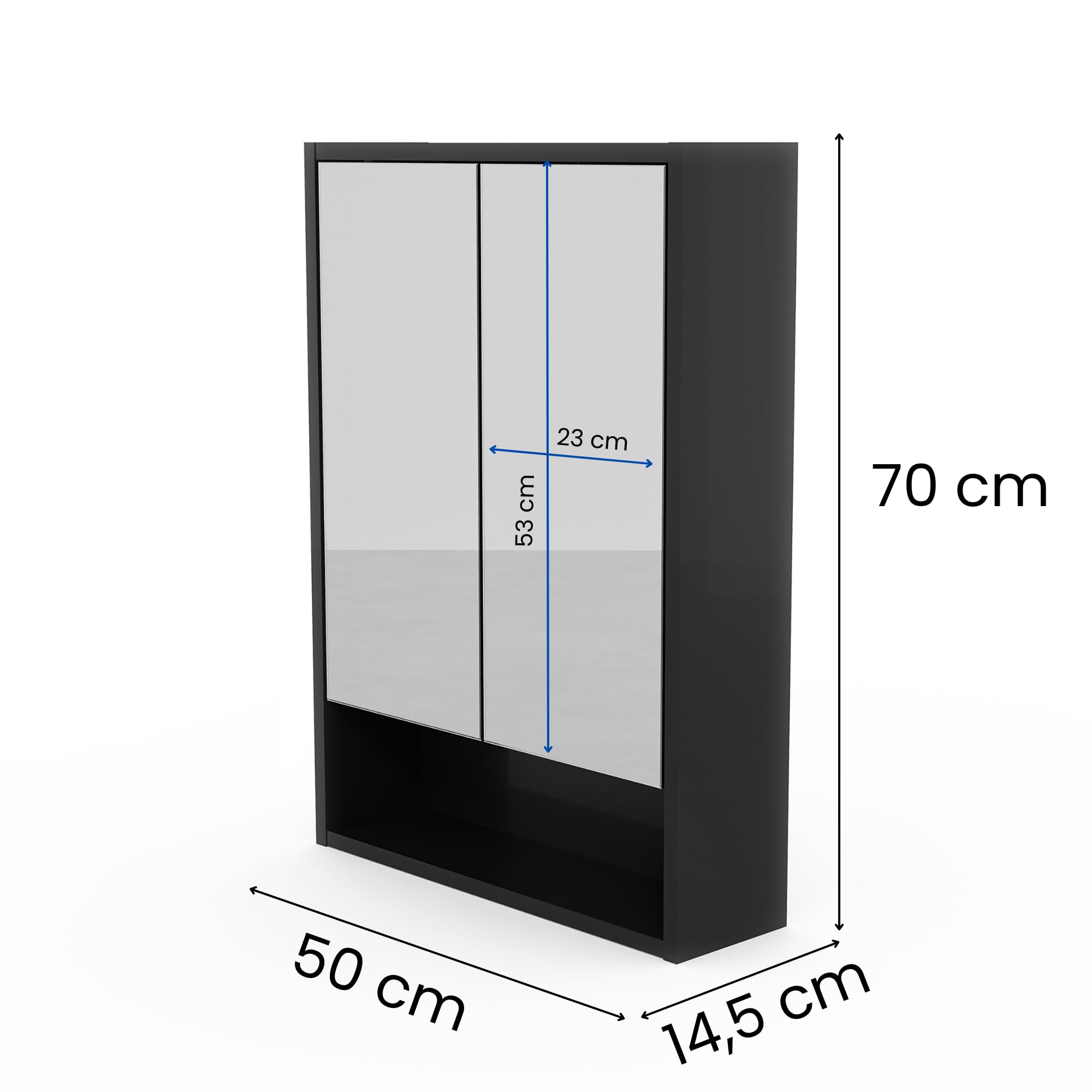 Armadietto Bagno Con Specchio LED 50x70 cm Nero, Mobile Specchio Bagno Sospeso Con Luce LED 4000K, Presa Elettrica e Interruttore, Pensile Bagno Con Ripiani In Vetro, Specchiera Bagno Moderna