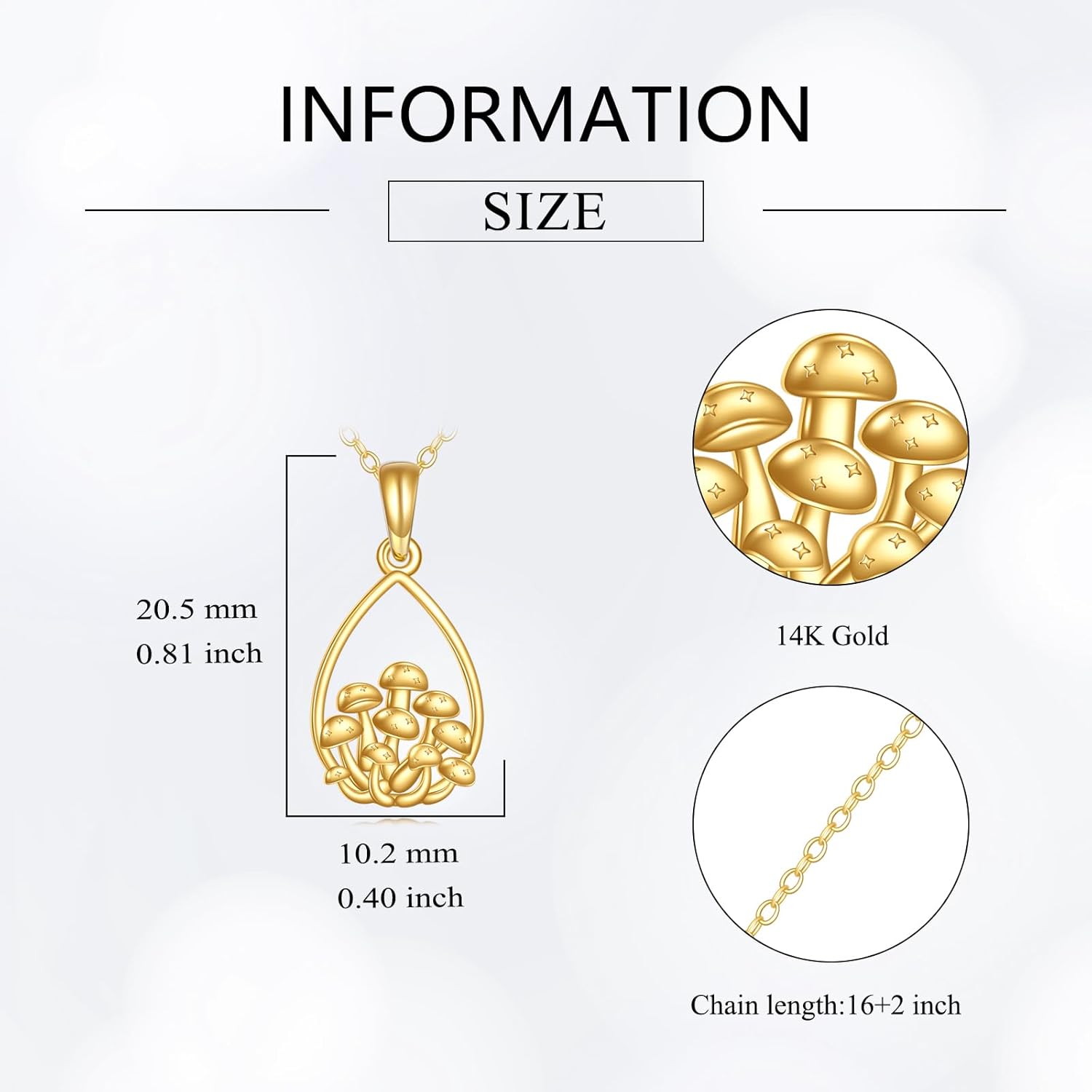 DOVRAN 14K Solid Gold Mushrooms Necklace Teardrop Mushroom Pendant Jewelry Gifts for Women Men - Image 3