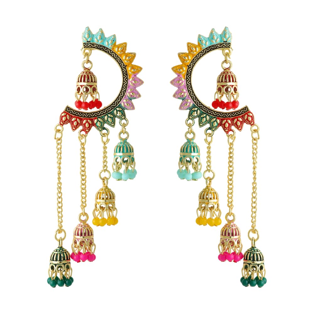 WORLD CRAZE Grand Indian Bridal Chandbali Earrings for Women | Ethnic Traditional Kundan Jhumka with Pearl Drops | Statement Jewelry-image-38