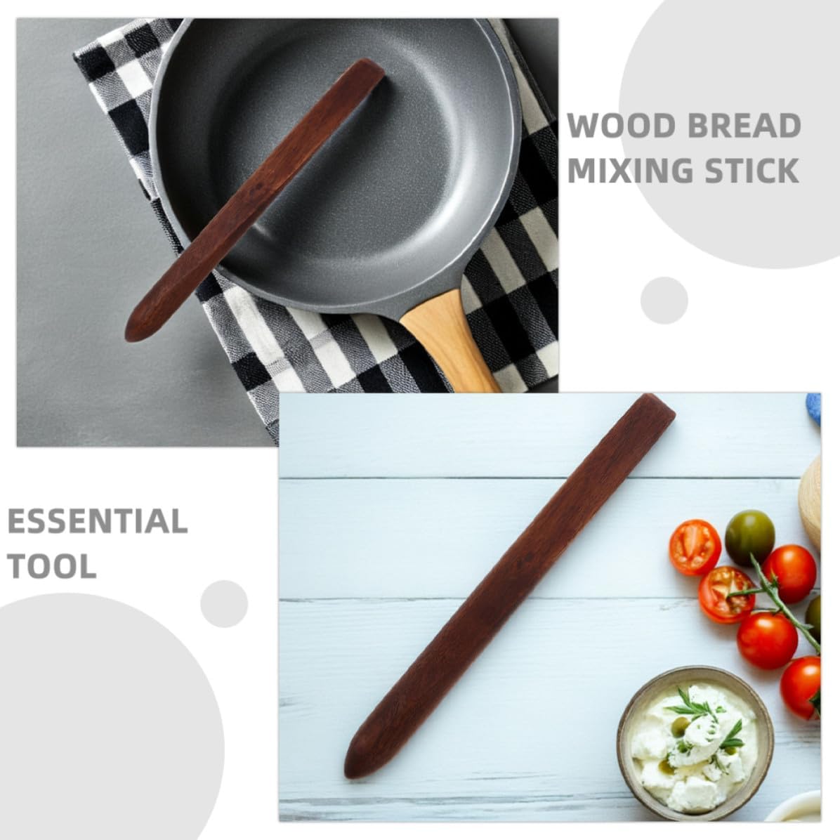 SHOWERORO 2pcs Wood Bread Mixing Sticks with Ergonomic Grip for Bread Making Dough Stirring Tool Multifunctional Kitchen Utensils for Sourdough and Baking