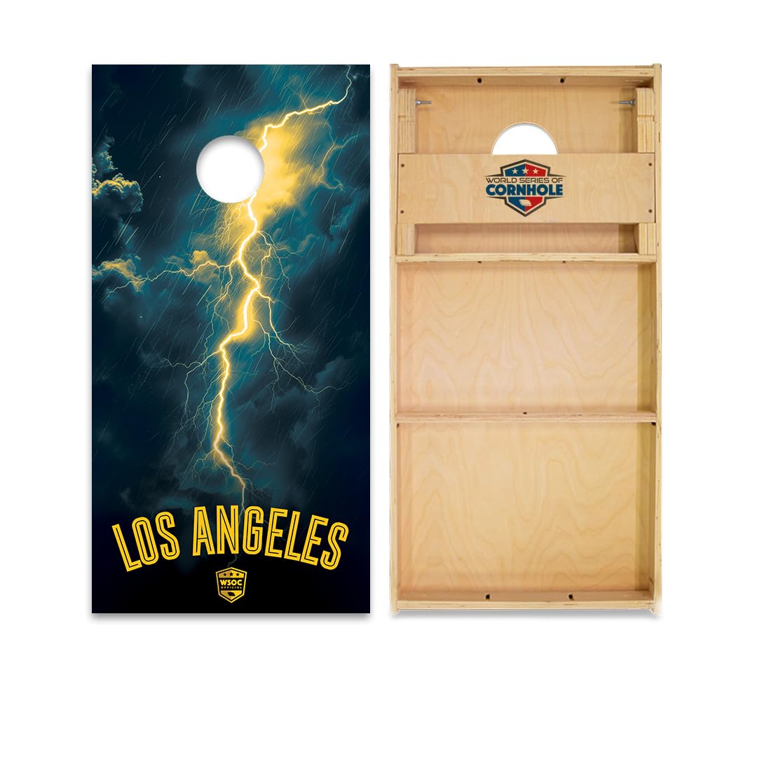 Skip's Garage Los Angeles Cornhole Boards - WSOC Runway Series - Includes (2) Boards (NO Bags) + (1) Case & (2) Edge Lights