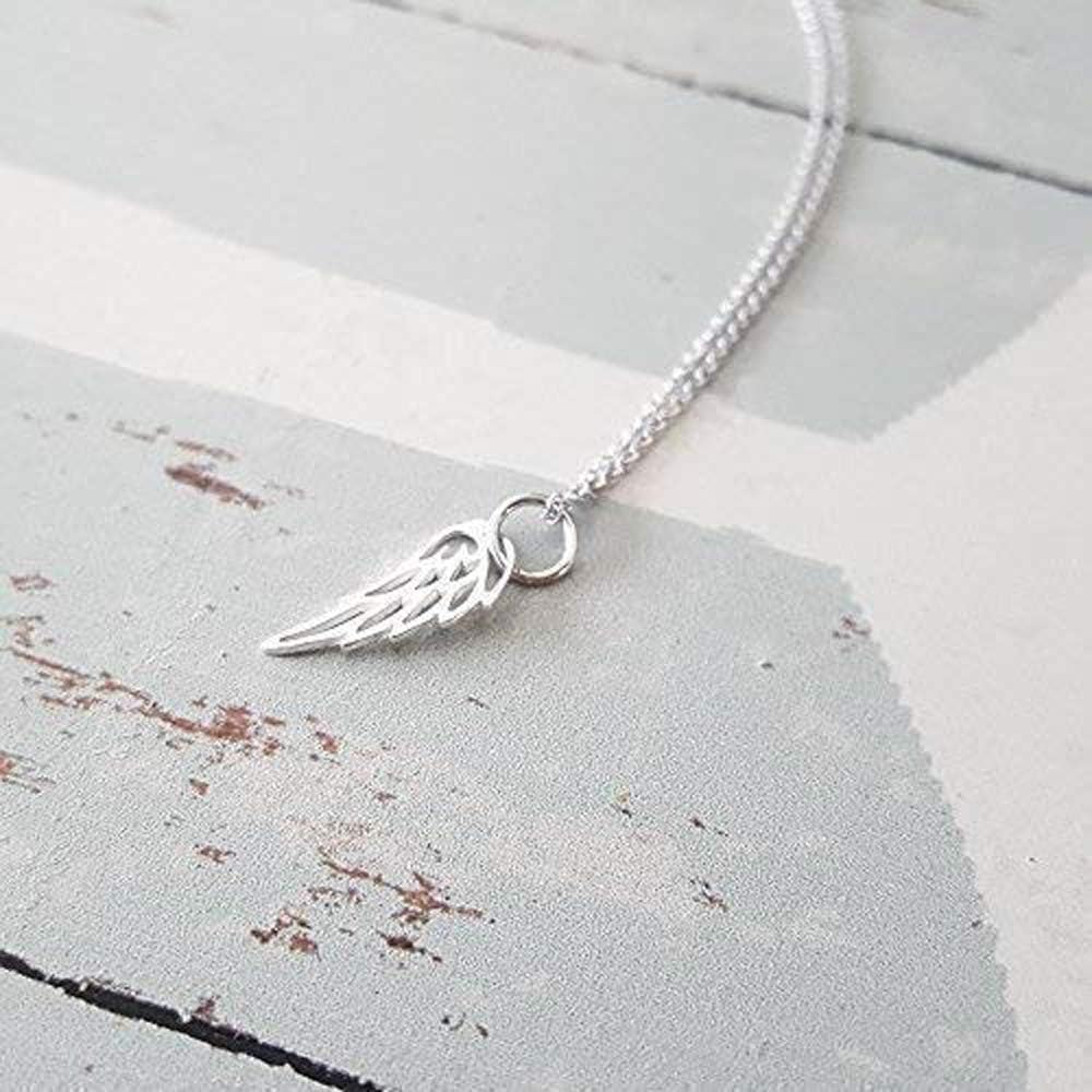 Sterling Silver Tiny Angel Bird Wing Charm Necklace 18" - Image 3
