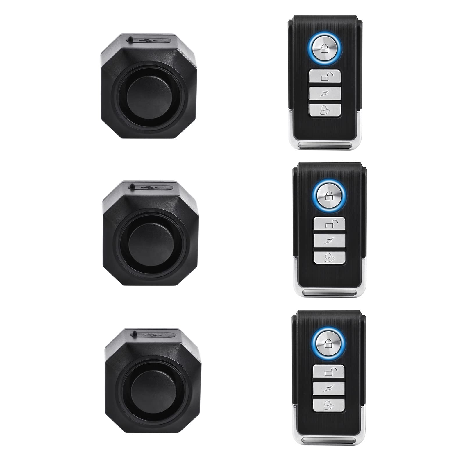 USUPERINK 110dB Bike Alarm Wireless Vibration Motion Sensor with USB Charging Ports, Anti-Theft Bicycle Motorcycle Alarm with Remote, Waterproof, 3SET