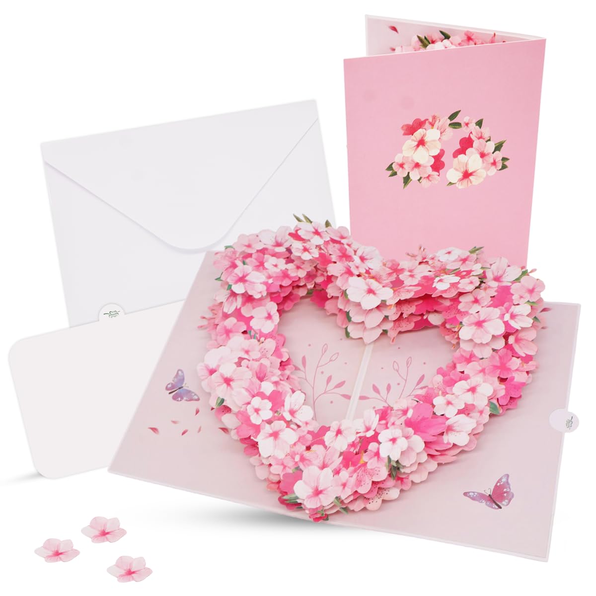 3D Pop-Up Sakura Heart Card with Slide-Opop up wedding card– Handcrafted Floral Design – Perfect for Anniversaries, Birthdays, Weddings and More