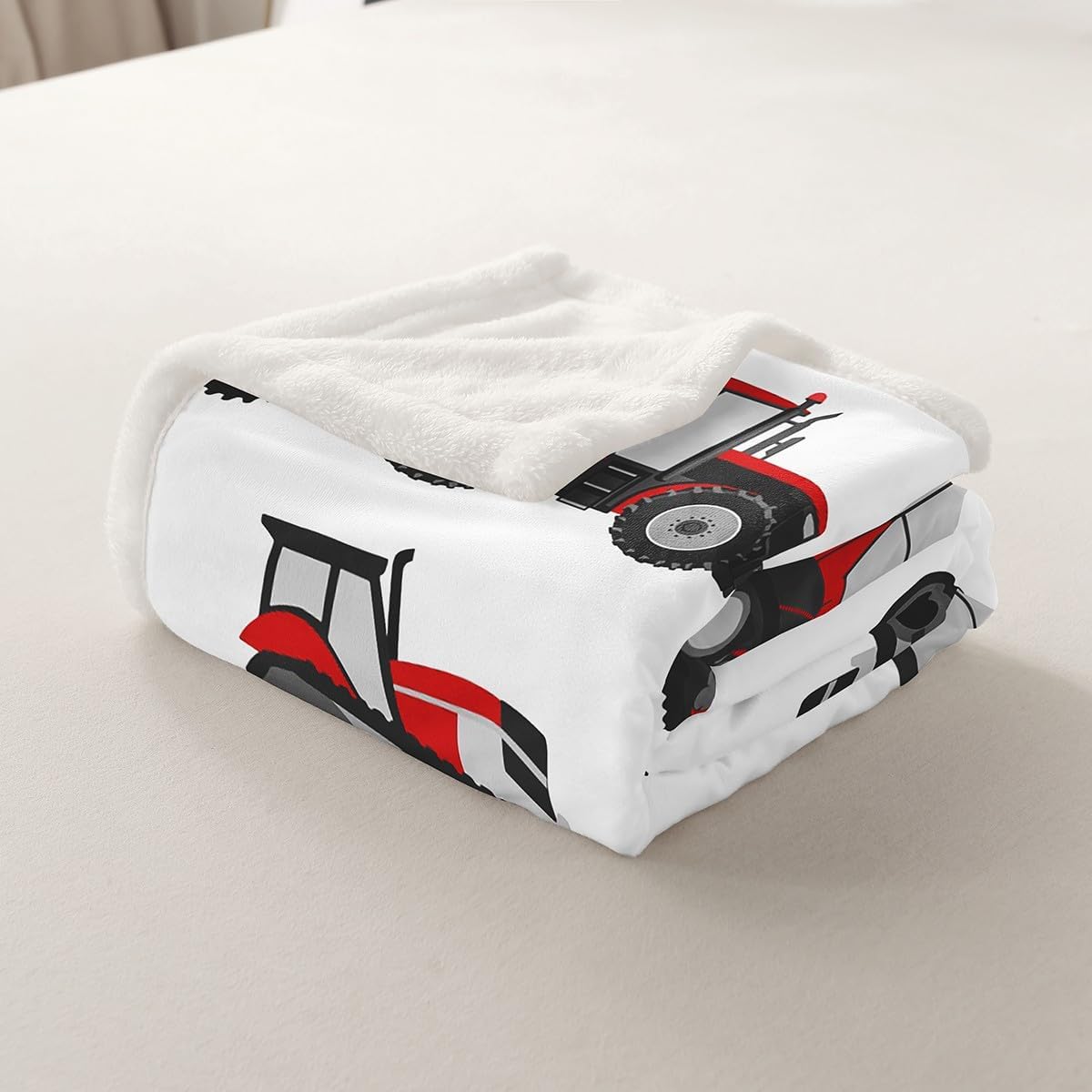 Red Tractor Sherpa Blanket Heavy Equipment Fleece Throw Blanket Kids Boys Girls Harvester Tractor Plush Blanket Farm Equipment Fuzzy Blanket for Sofa Bed Couch,Twin 60x80 Inches