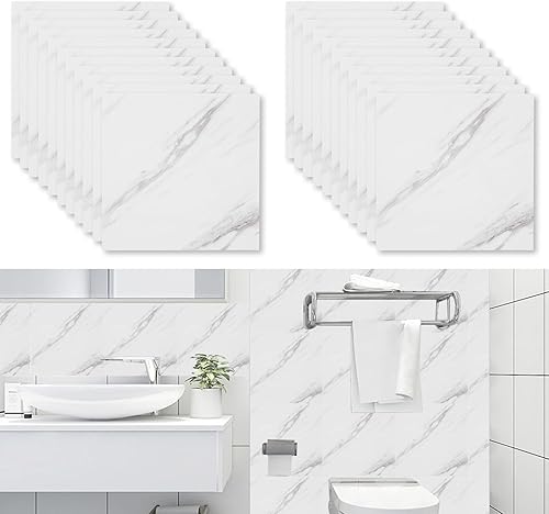 Miniatura 5 de 22 azulejos de mármol de metro para despegar y pegar, azulejos de pared impermeables autoadhesivos de 12 x 12 pulgadas, se pegan en el protector