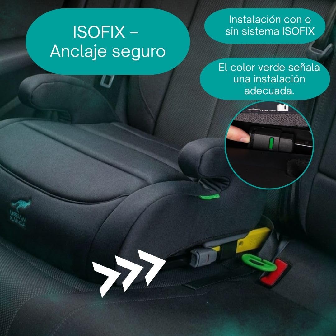 Urban Kanga Wombat Go Alzador Coche ISOFIX 125-150 cm i-Size R129 | Sin respaldo, acolchado y con guía de cinturón