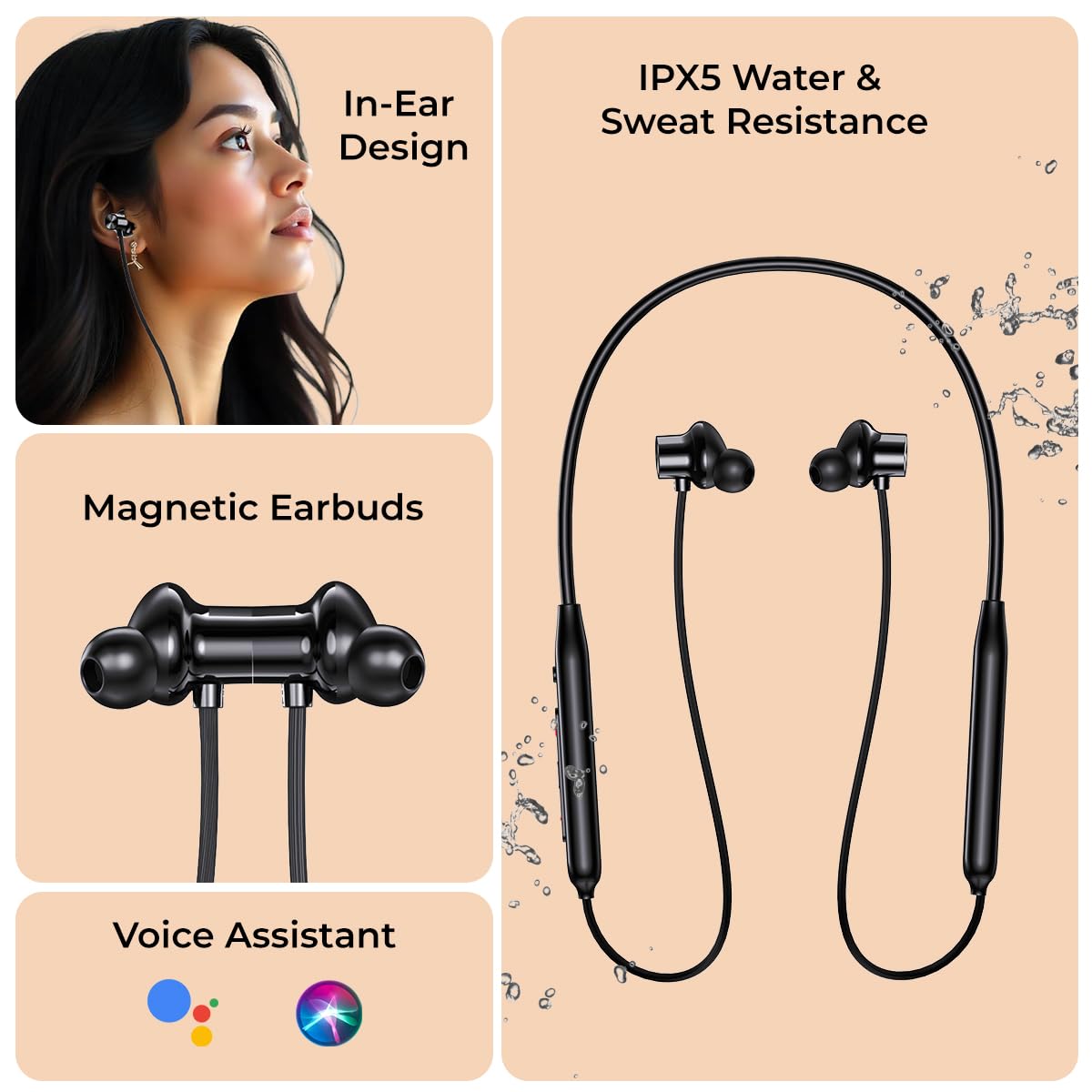pTron Tangent Rush w/ 50Hrs Playtime, Pristine Sound, Dual-Device Pairing, Bluetooth 5.4 Wireless in-Ear Earphones with Mic, Voice Assistant, Type-C Fast Charging & IPX5 Water Resistant (Jet Black) 4