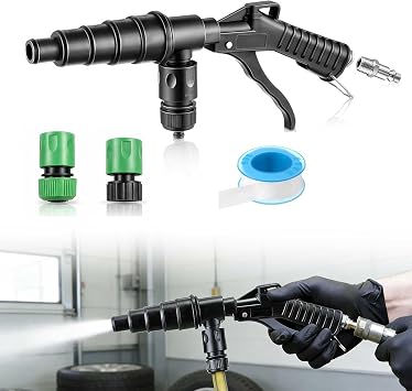 Coolant System Flush Gun - Radiator Flush Kit with Lever Action, Heater Core Backflush Tool, Air and Water Cooling System Flusher with 5 Nozzles for 19-40mm Hoses