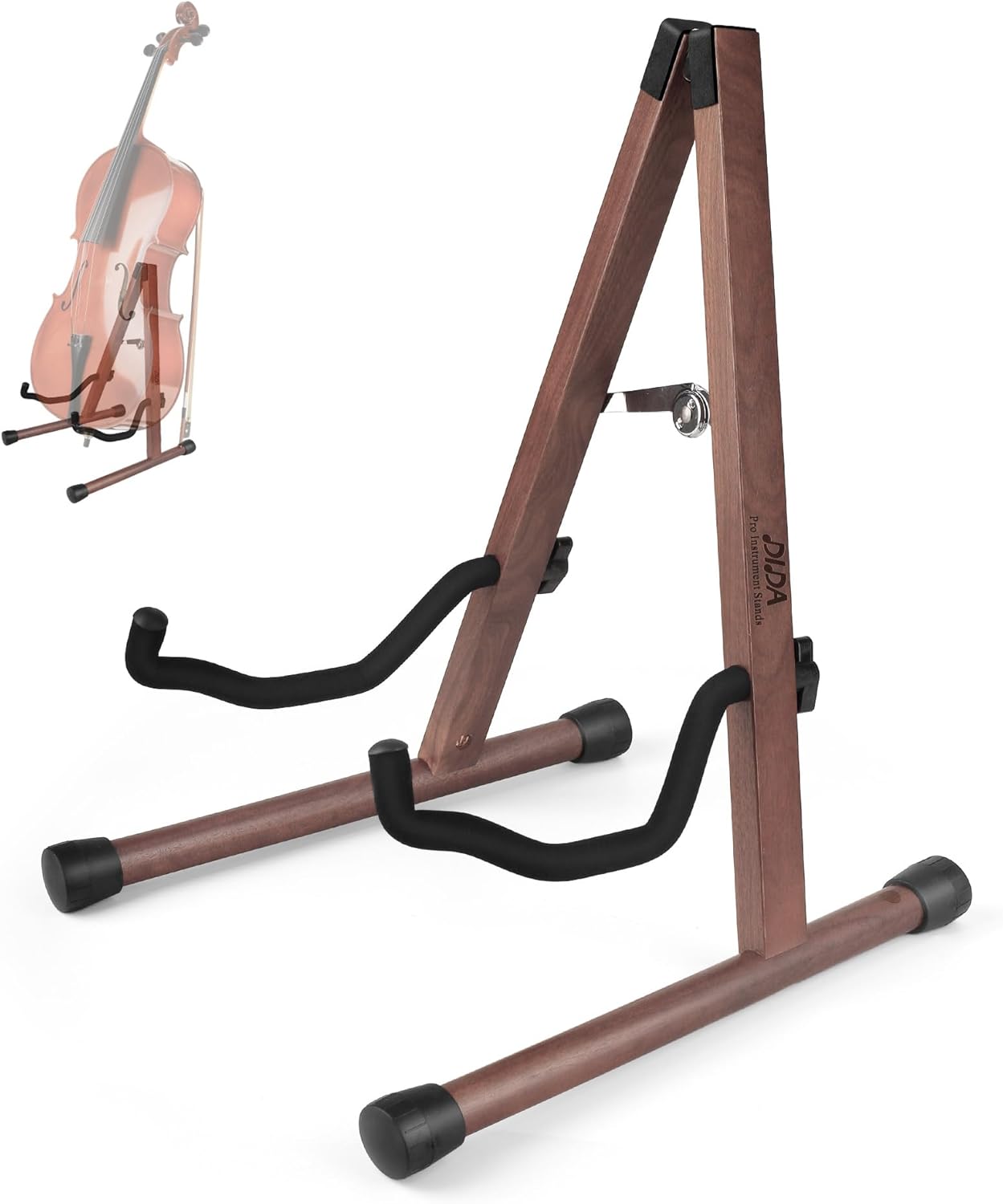 DIDA Guitar Stand, Wooden A-Frame Stands for Acoustic Guitar, Violin, Ukulele, Electric Guitar, Bass, and Cello with Non-Slip Padding for Home and Travel (Black Walnut, Cello)