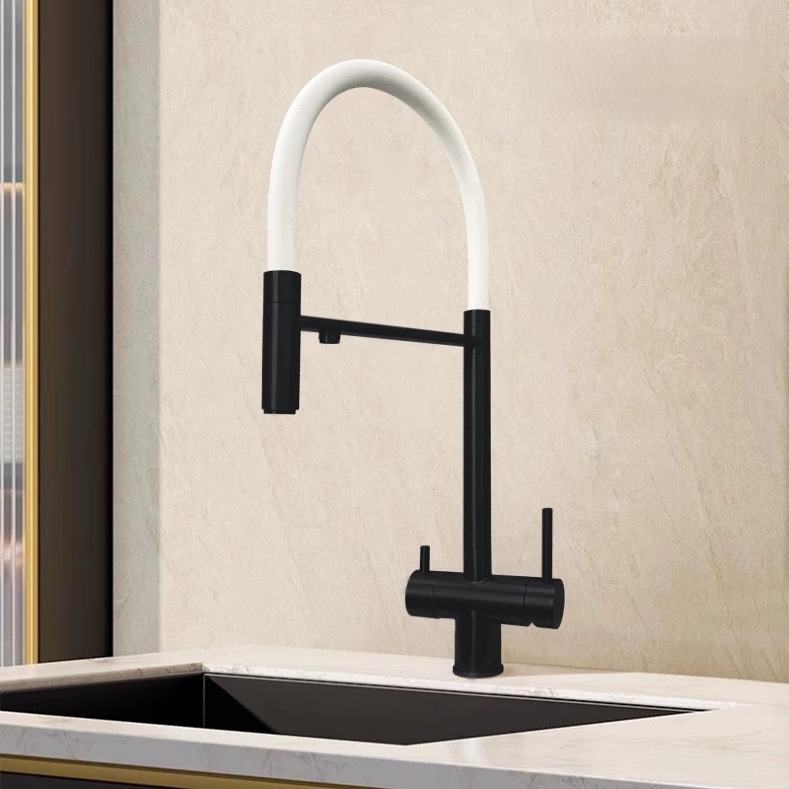 Fanjubei Black 304 Stainless Steel Kitchen Pull-Out Hot And Cold Water Purification Faucet,