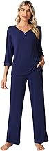 WiWi Womens 3/4 Sleeve Pajamas Set Soft Cooling Bamboo Viscose Top with Pants Sleepwear Plus Size Pjs S-4X with Pockets
