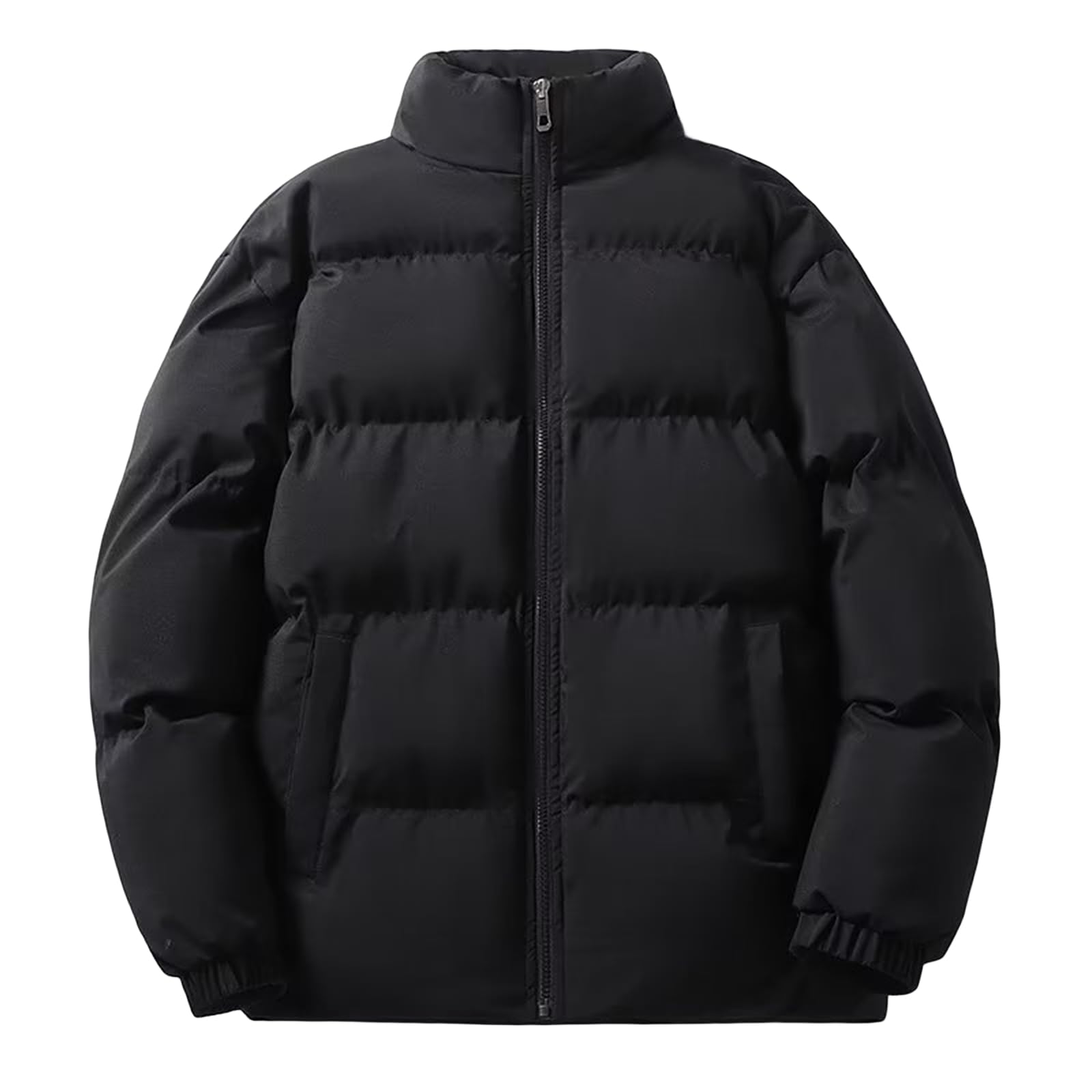 Mens Puffer Jacket Casual Loose Fit Down Jacket Full Zip Up Cotton-Padded Coat Thicken Warm Winter Coats with