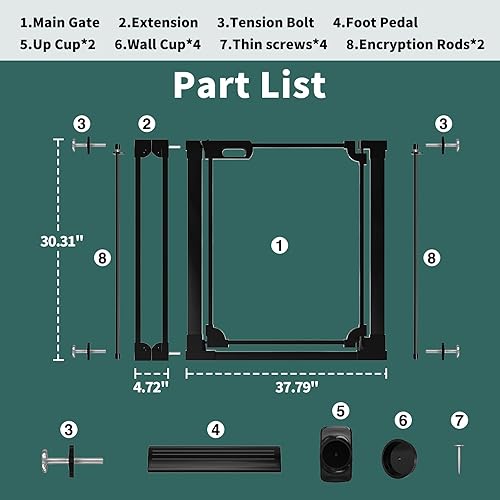 Miniatura 3 de Puerta transparente para bebé, 29.13-37.79 pulgadas de ancho, acrílico a prueba de seguridad, barrera para perros y cachorros, para escaleras,