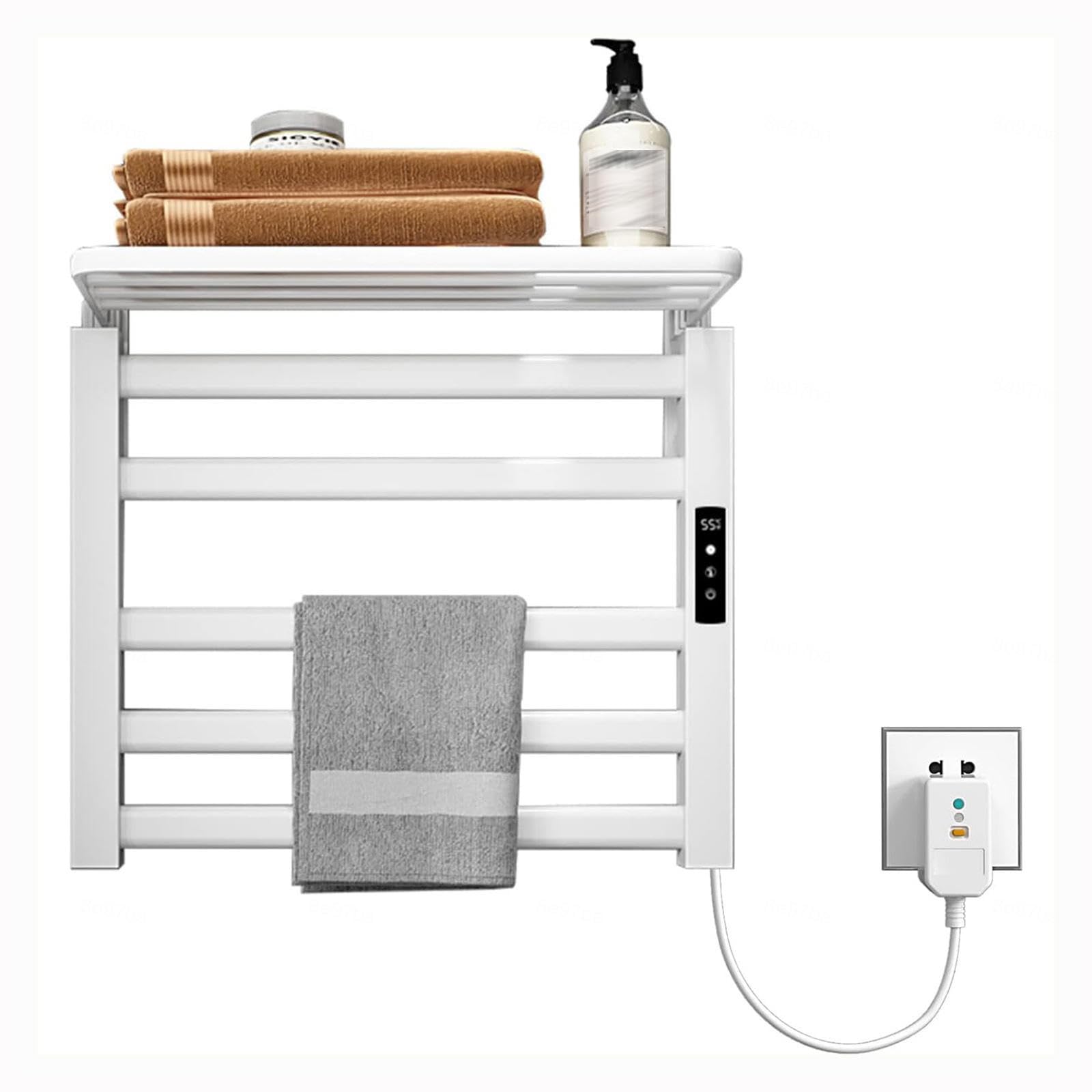 Toallero Baño Eléctrico 500 * 500mm, con Temporizador,Pantalla LED Y Control De Temperatura,White