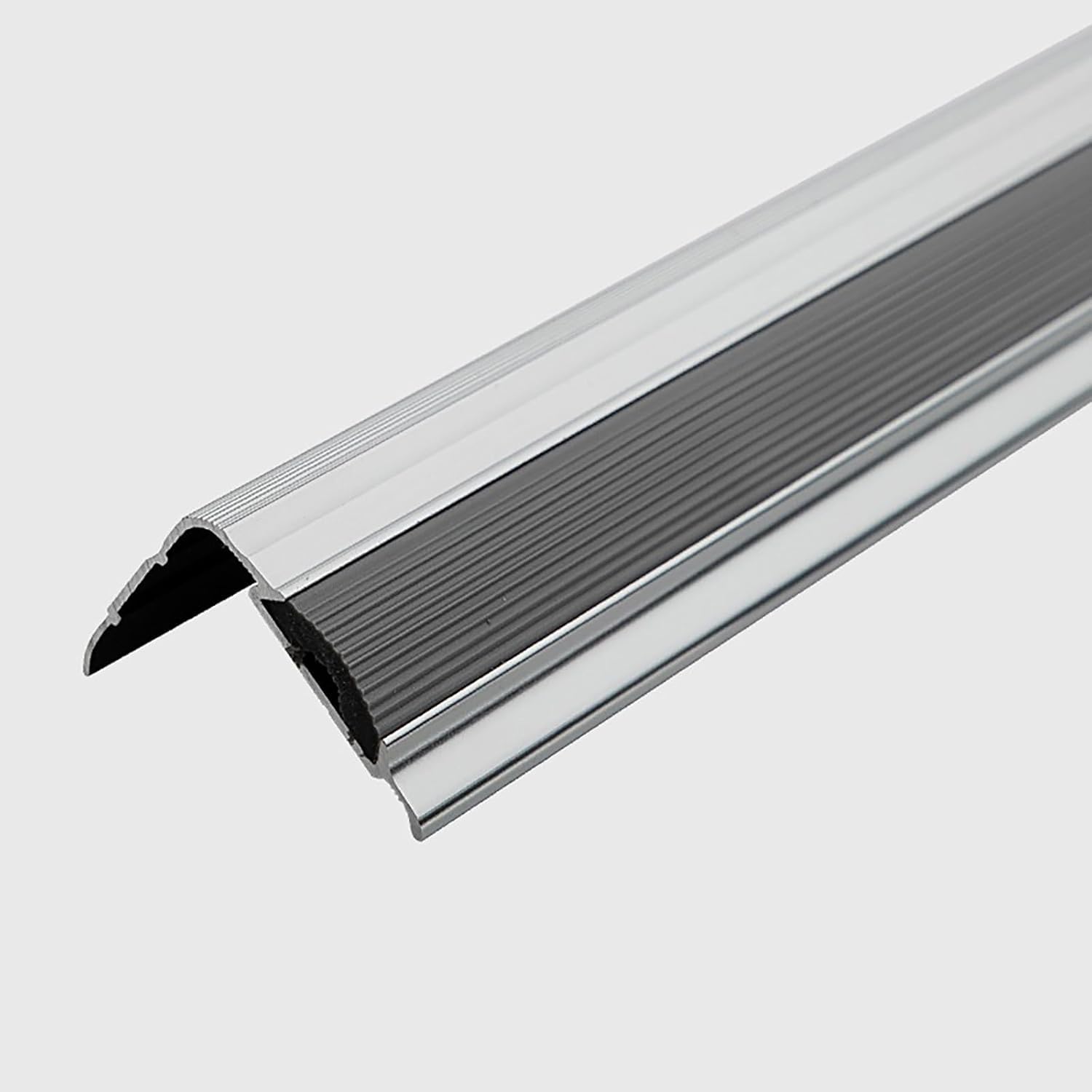 Profilo per Bordo Scale, Lega di Alluminio con Protezione in Gomma Antiscivolo, Lunghezza 90 Cm, Confezione da 3, per Pavimenti in Laminato E Parquet, Bordatura per Gradini E Scale, Grey