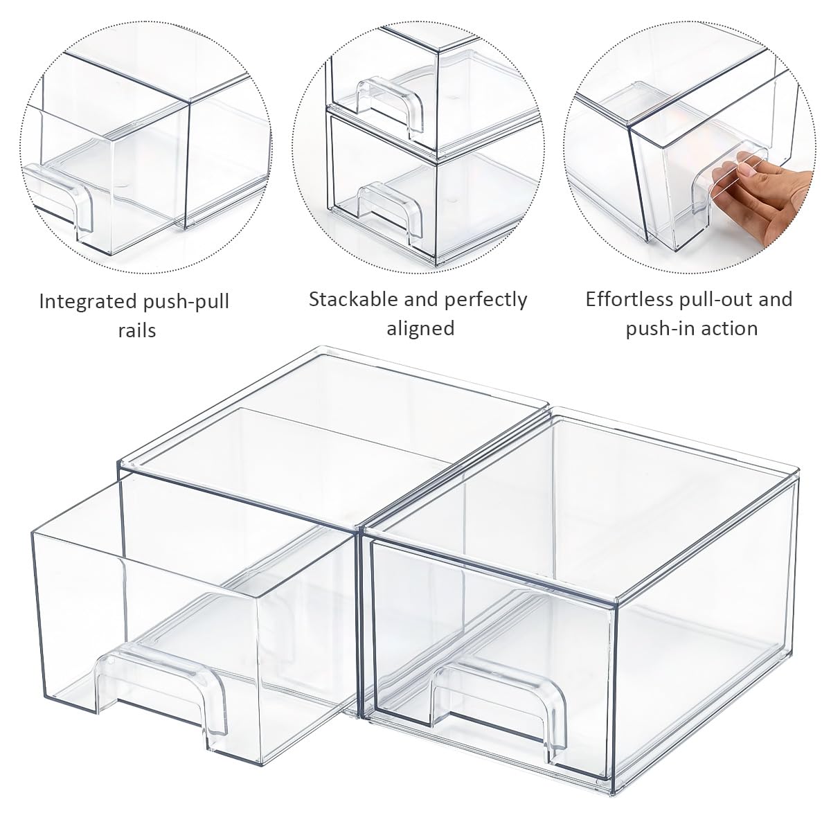 2 Cajones Almacenaje Plastico Apilables Transparentes Organizador Maquillaje Cajonera Tocador Baño Armario