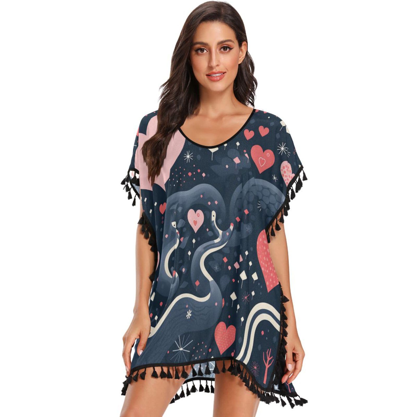 KAAVIYO Children Cartoon Heats Snake Women's Beach Cover Up Chiffon Tassel Swimwear Swimsuit Coverups for Girl