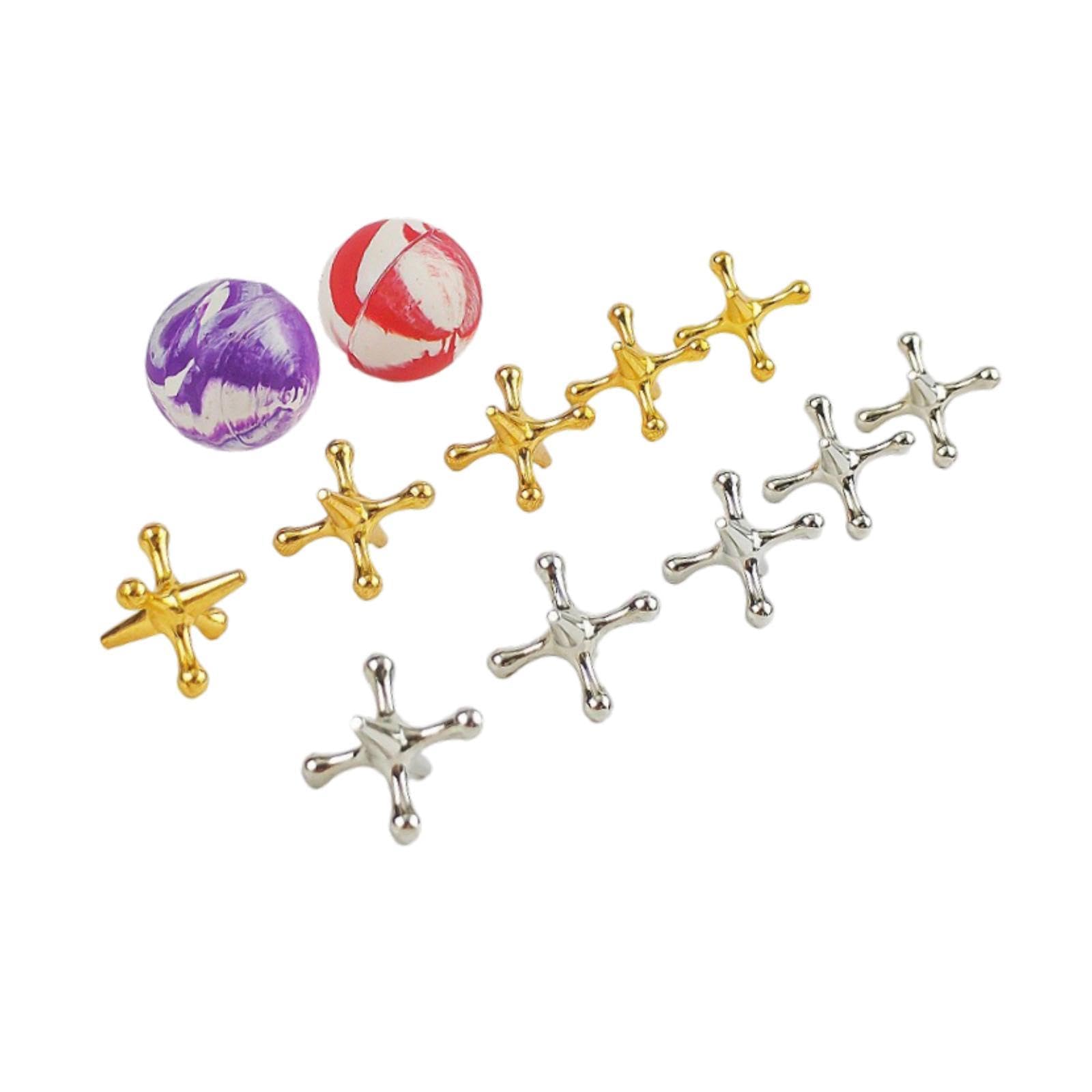 Colcolo Jacks Juego de Mesa Metal, Retro, Jacks y Bouncy Ball Set Old School Jax Juego para favores y Family Game Night