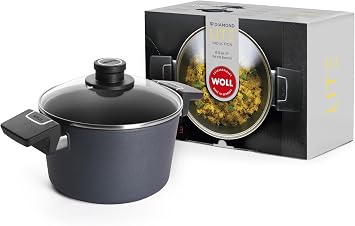 Woll Diamond Lite NB-DPI-120-L Cast Aluminium Induction Cooking Pot with 2 Fixed Side Handles and Glass Lid Diameter 20 cm Height 11.5 cm Capacity 3.2 Litres