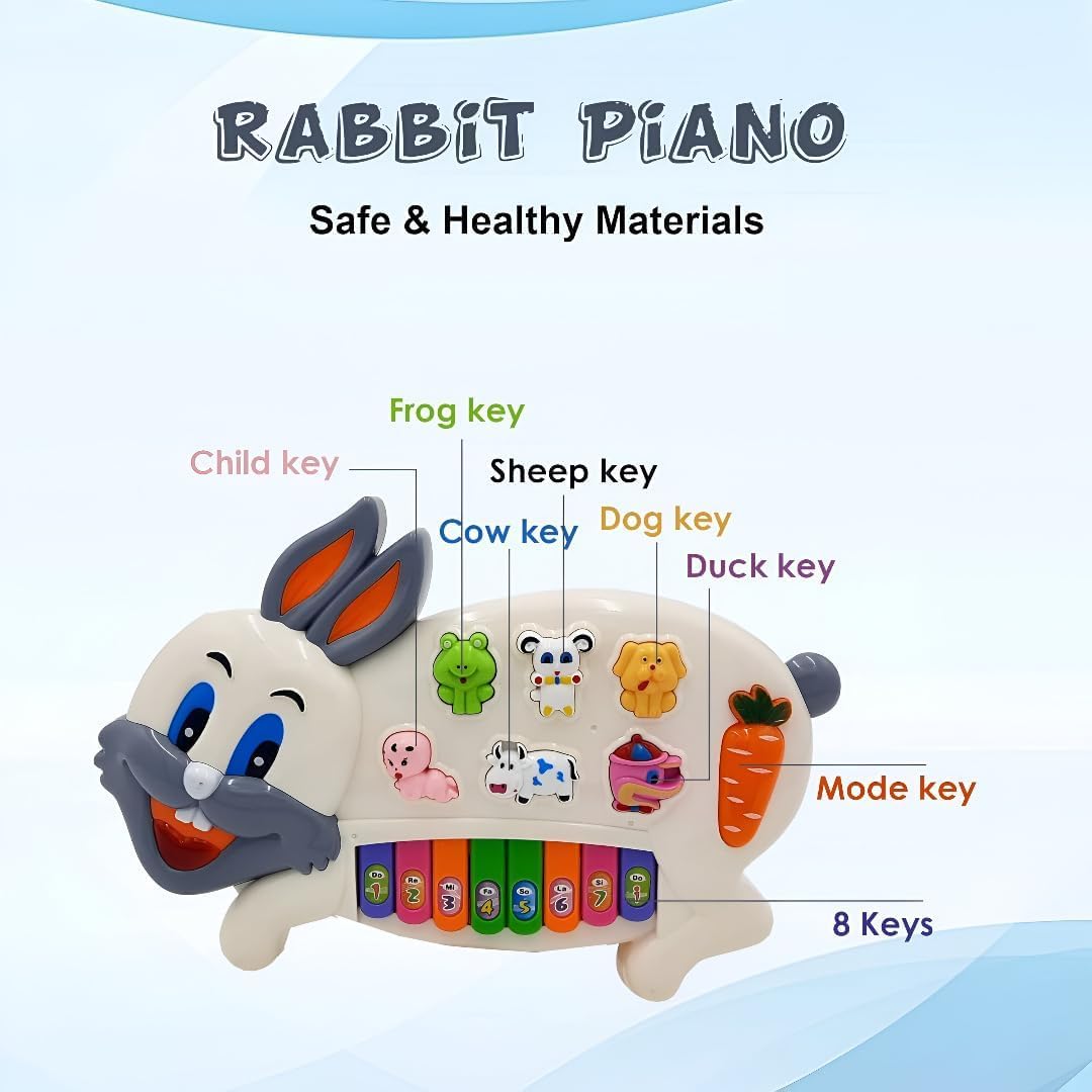 Kidoyz Rabbit Piano Musical Toy for Kids | Interactive Learning Keyboard with Flashing Lights & 6 Animal Sounds | Educational Fun Playset for Toddlers, Boys & Girls | Birthday Gift Toy 1